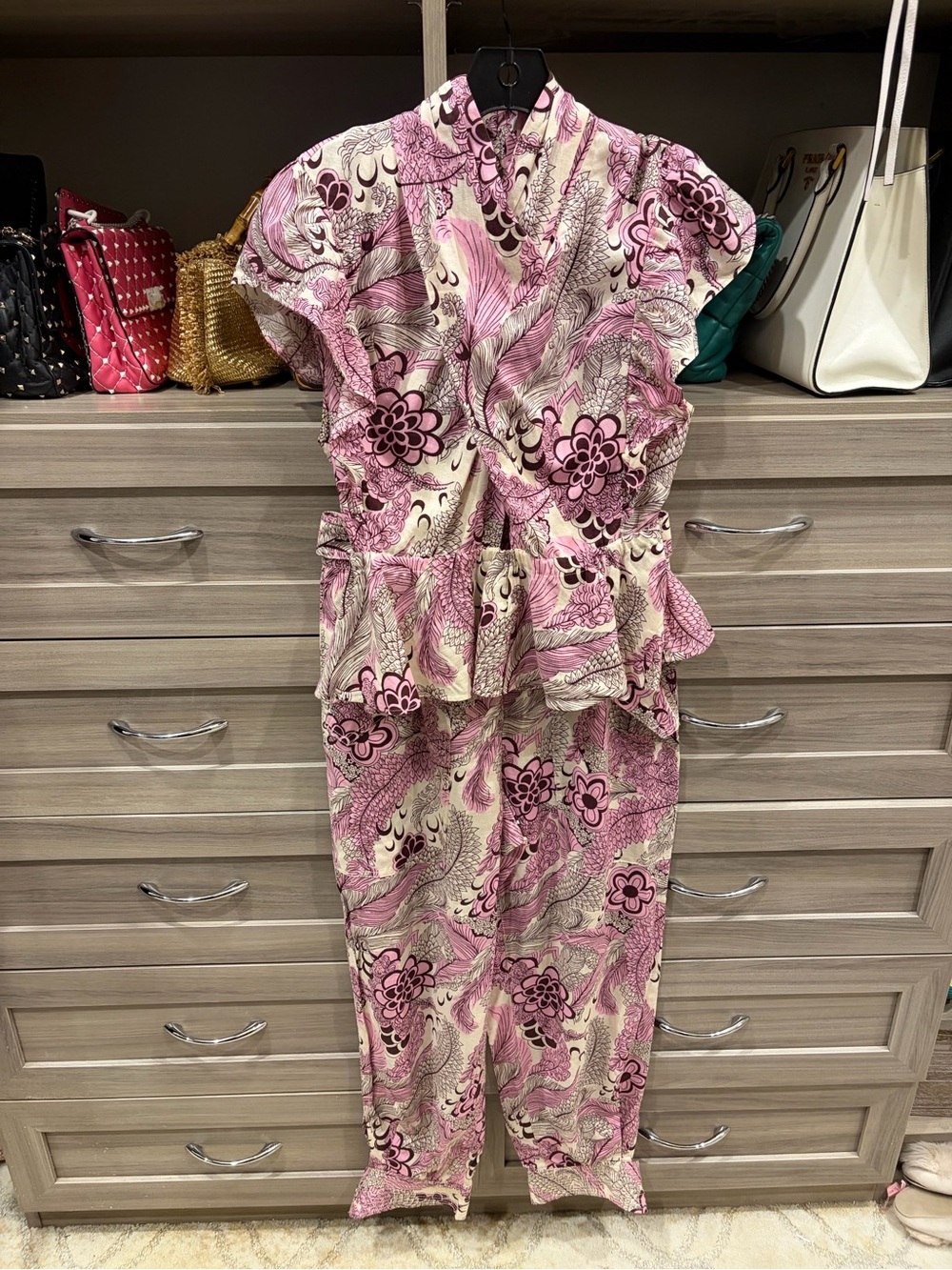 Derek Lam Pink & Cream Floral Peplum Jumpsuit